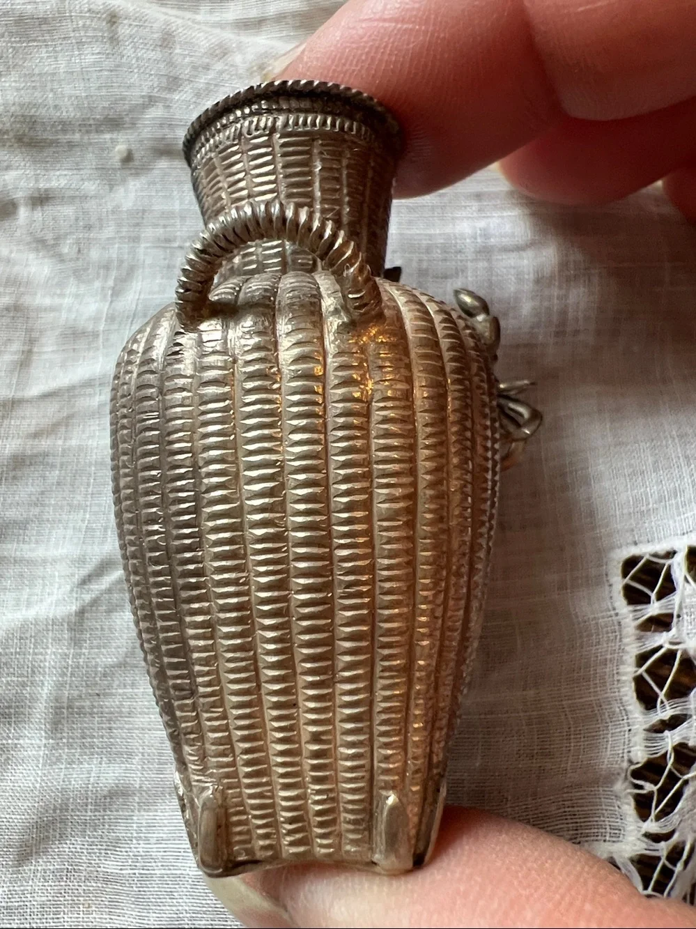 Antique Japanese Sterling Silver Lantern Basket crab Salt Shaker Meiji Period